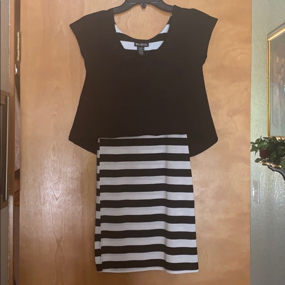 Miss Cheivous Black/white Striped Dress- NWT